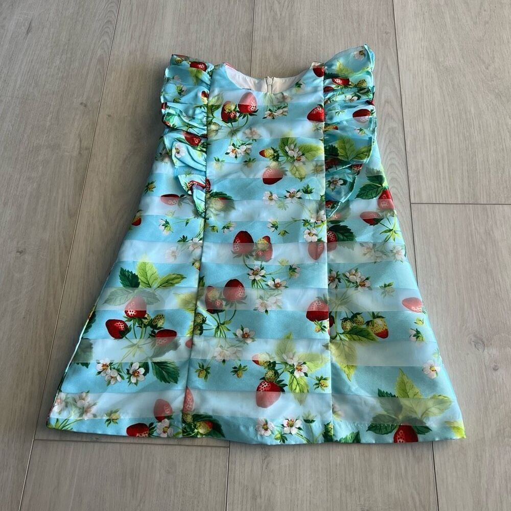 Pastourelle Pippa & Julie size 4 pale blue strawberry printed lined dress